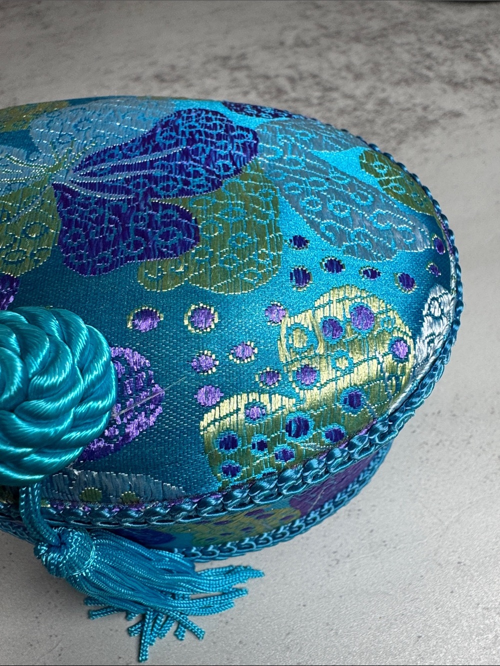 Turquoise Brocade Tassel Trinket Box - Picture 7 of 7